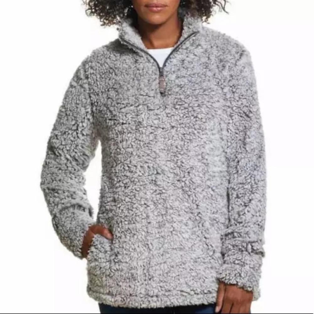 Weatherproof Vintage Frosty Tipped Sherpa Pullover Dolphin Gray Size Medium